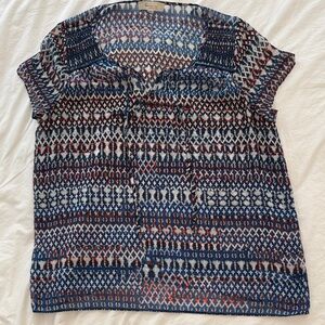 Vince Camuto Blue and Red Patterned Top